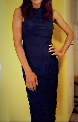 Deep arm jewel neck Dk navy dress