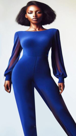 Boat-neck jumpsuit with long sleeves