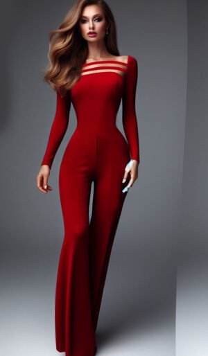 Latticed-stripe yoke jumpsuit