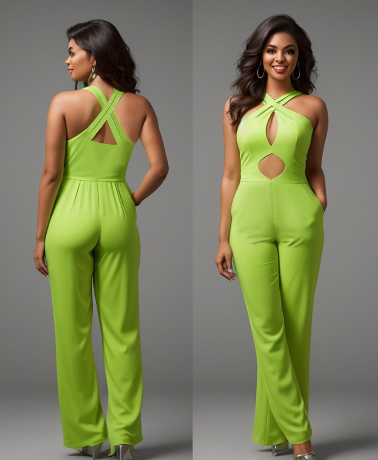 Stretch fitted jumpsuit with keyhole design