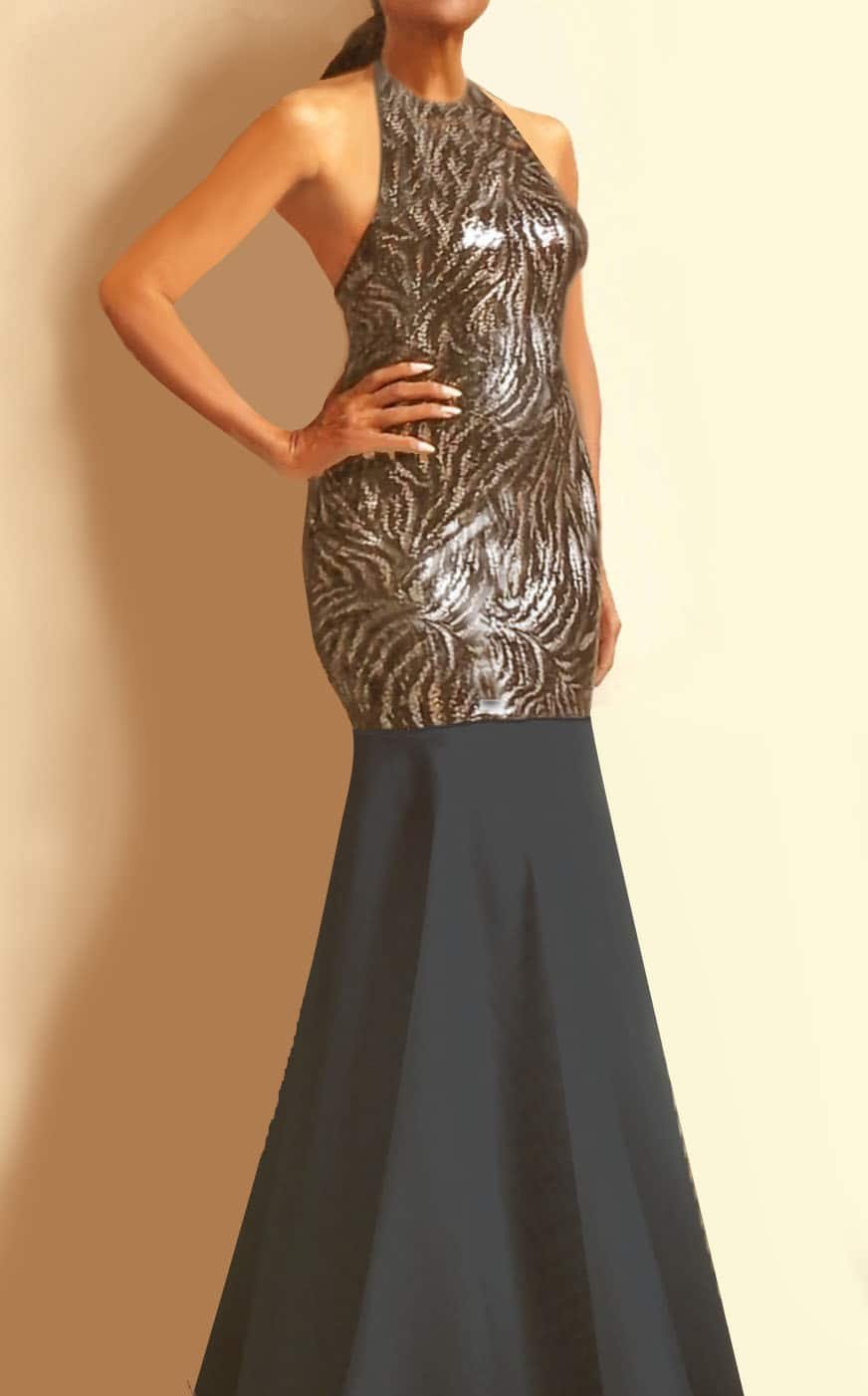 Tiger striped black & silver mermaid dress