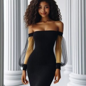 Illusion Bishop-sleeve off-shoulder dress LBO-MSB-meshDr-01