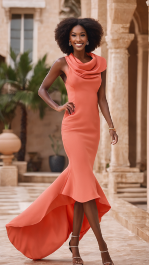 Cowl-neck trumpet dress LBO-G-002