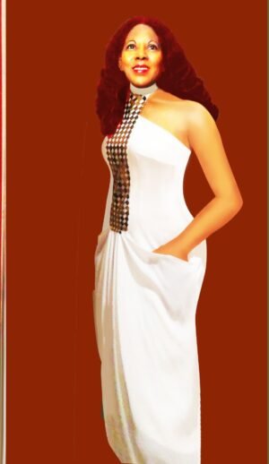 White & bronze Nubian-style dress DrHalter004