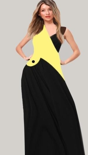 Black dress with Yellow faux-wrap