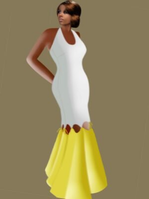 Cutout-styled long dress in white and yellow duo-tone