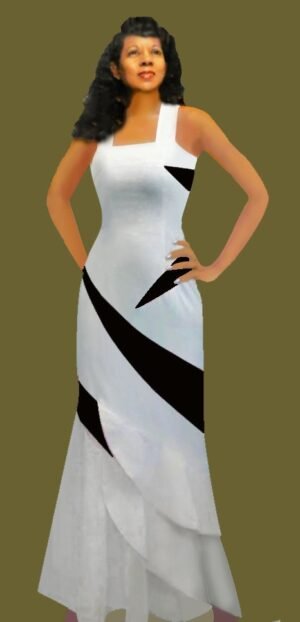 Black and white swirl-tail cotton dress