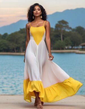 Long strap sun dress with ruffle hemline
