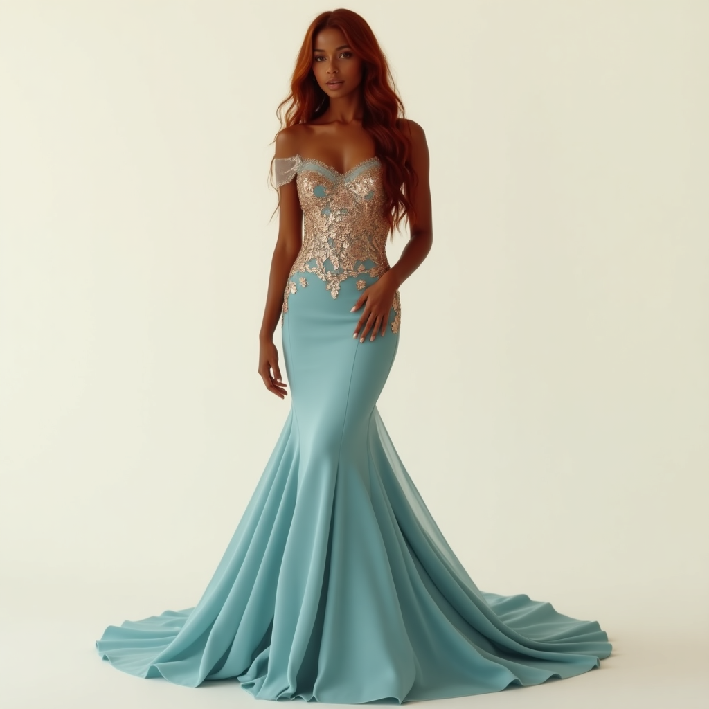 Lynda Osborne Off-shoulder graduation gown in pink and blue